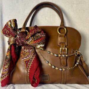 Dooney & Bourke Florentine Domed Chestnut Buckle Satchel with Scarf and Chains
